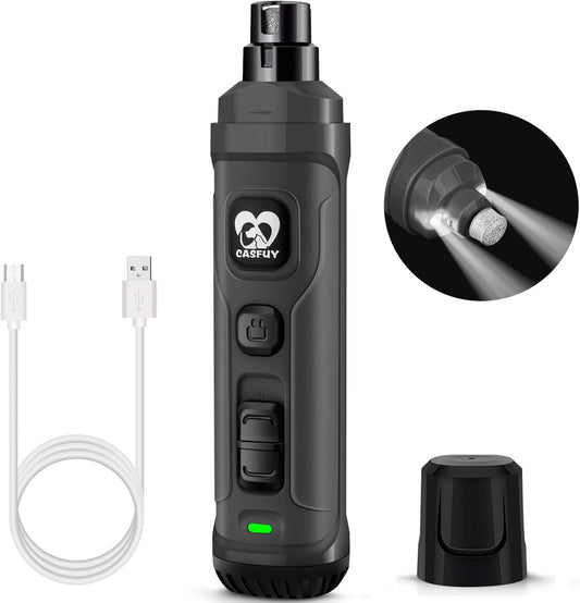 Ultimate Dog Nail Grinder with Dual LED Lights - Powerful 2-Speed Electric Trimmer for Painless Grooming of Small, Medium, and Large Dogs and Cats (Stylish Grey)