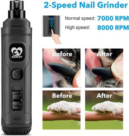Ultimate Dog Nail Grinder with Dual LED Lights - Powerful 2-Speed Electric Trimmer for Painless Grooming of Small, Medium, and Large Dogs and Cats (Stylish Grey)