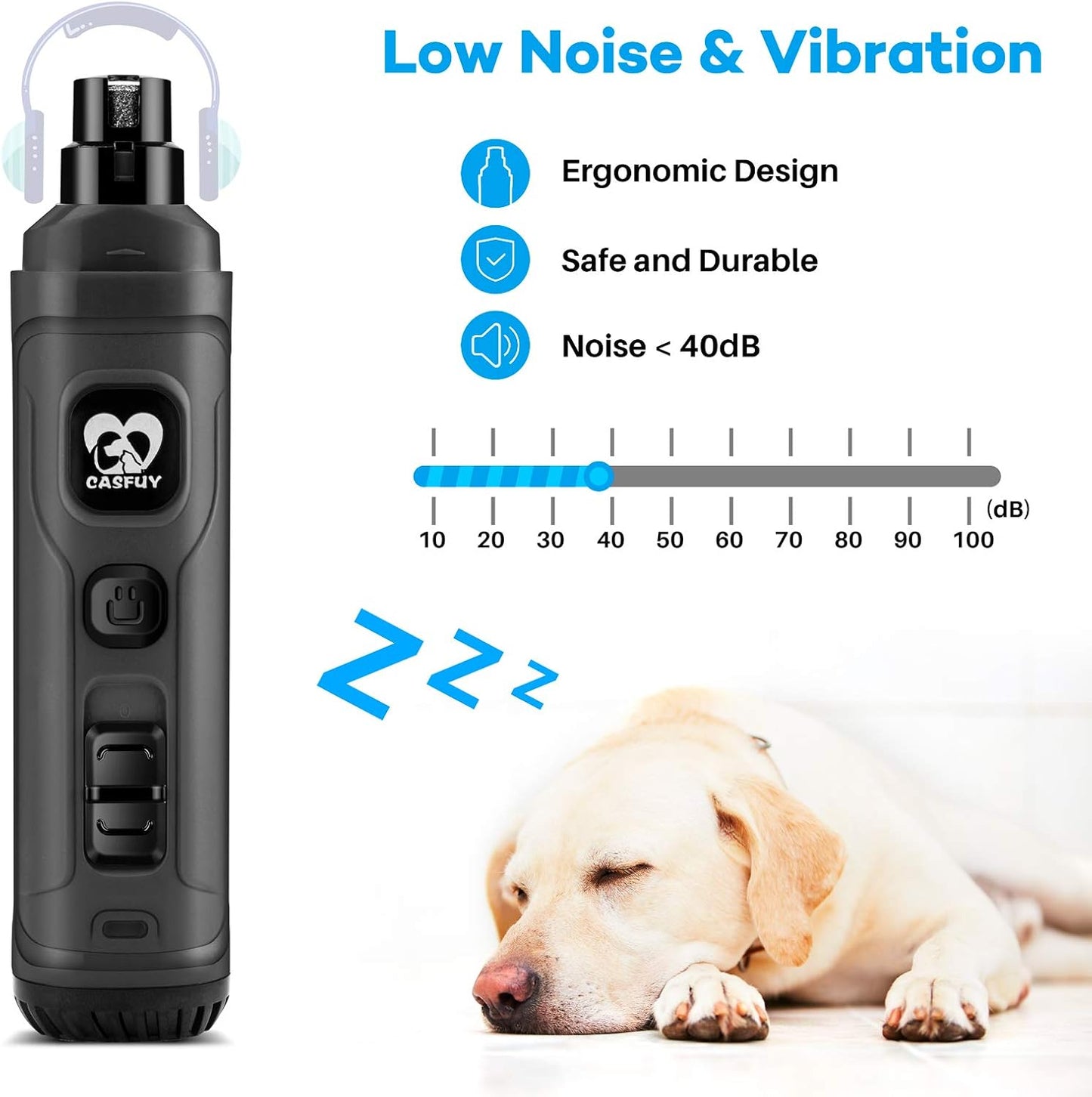 Ultimate Dog Nail Grinder with Dual LED Lights - Powerful 2-Speed Electric Trimmer for Painless Grooming of Small, Medium, and Large Dogs and Cats (Stylish Grey)