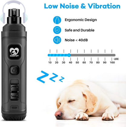 Ultimate Dog Nail Grinder with Dual LED Lights - Powerful 2-Speed Electric Trimmer for Painless Grooming of Small, Medium, and Large Dogs and Cats (Stylish Grey)